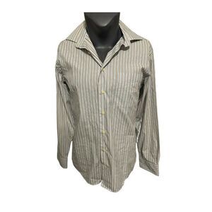 Santorelli Mens Blue White Long Sleeve Button Down Dress Shirt 16 Large Trim Fit